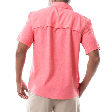 MEN&#39;S SHORT SLEEVE HEATHER TEXTURE CATIONIC TOMATO