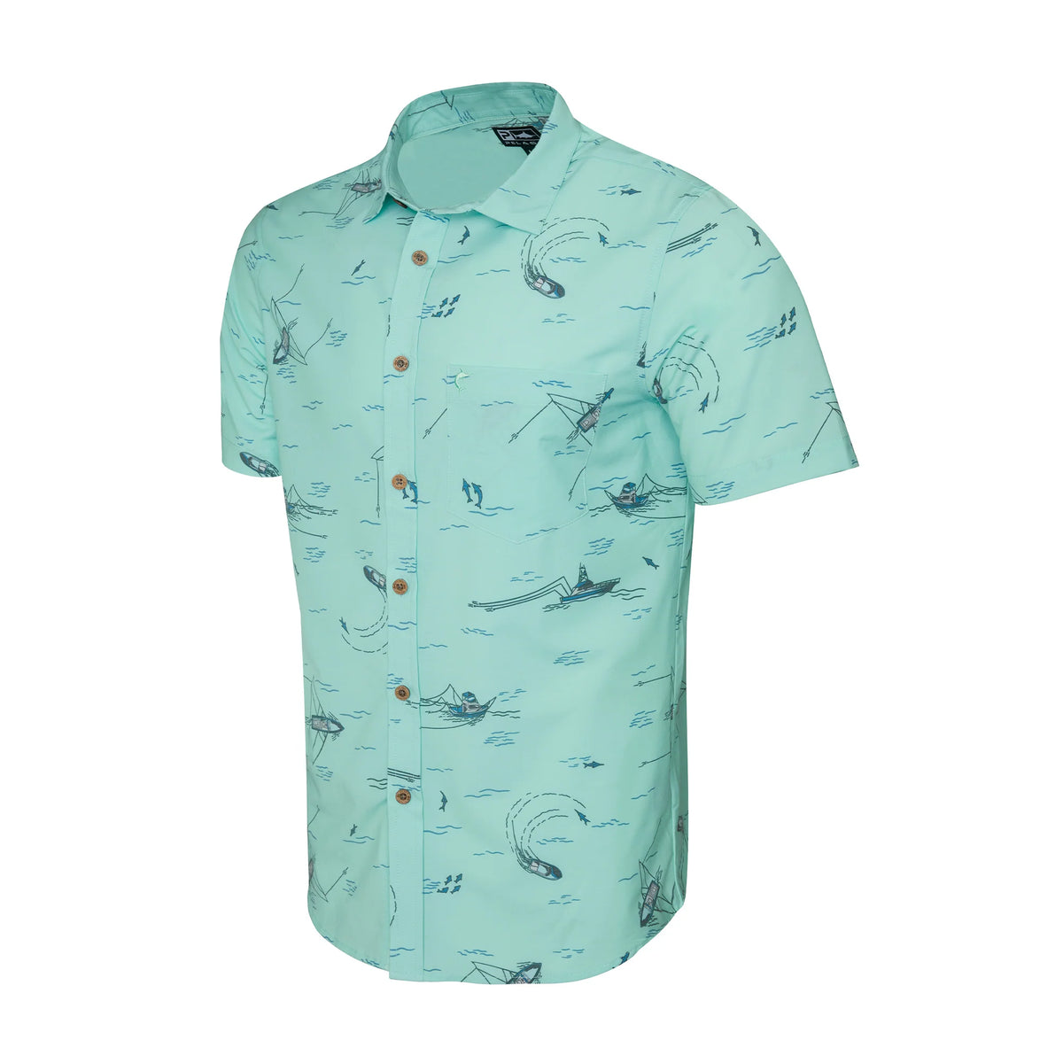 TOPSHOT TROLLIN BUTTOU UP WOVEN SS TROPICAL AQUA